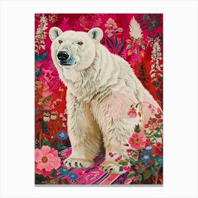 Floral Animal Painting Polar Bear 3 Canvas Print