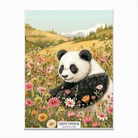 Giant Panda In A Field Of Flowers Poster 4 Canvas Print