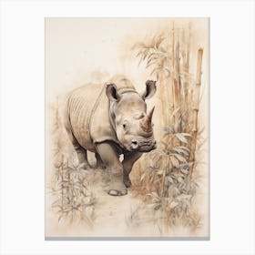Rhino By The Trees Vintage Illustration 3 Canvas Print