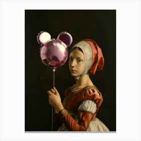 Pop alterded ancient oil painting, girl with mickey balloon Canvas Print