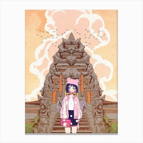 Anime Girl In Front Of A Temple Canvas Print