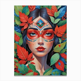 Folk Abstract Face Illustration 3 Art Print (2) Canvas Print