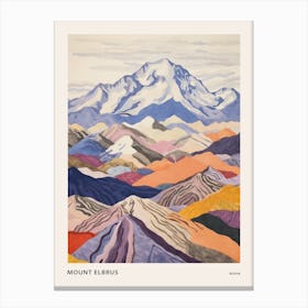 Mount Elbrus Russia 2 Colourful Mountain Illustration Poster Canvas Print