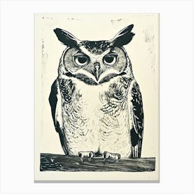 Philipine Eagle Owl Linocut Blockprint 2 Canvas Print