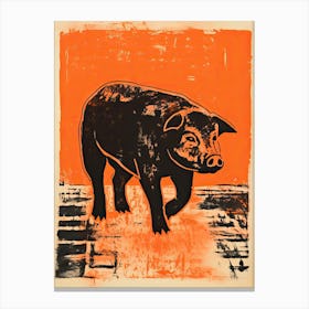 Pig, Woodblock Animal Drawing 2 Canvas Print