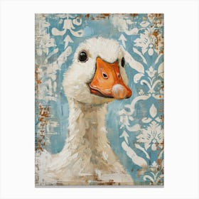 Duck In Blue Damask Canvas Print