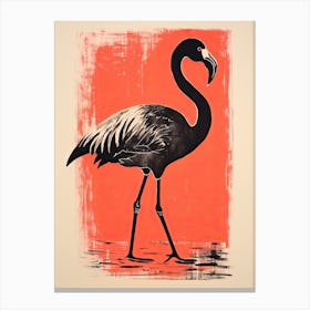 Flamingo, Woodblock Animal  Drawing 4 Canvas Print