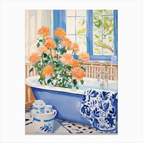 A Bathtube Full Of Chrysanthemum In A Bathroom 2 Canvas Print