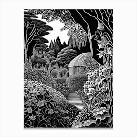 Giverny Gardens, France Linocut Black And White Vintage Canvas Print