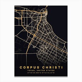 Corpus Christi Texas USA Black And Gold Map Canvas Print