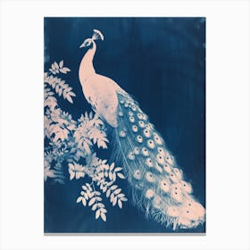 Peacock In The Leaves Cyanotype Inspired 2 Canvas Print