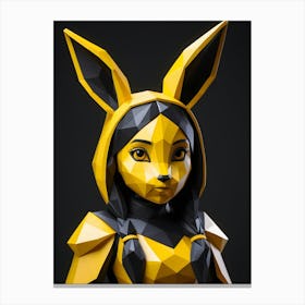 Low Poly Rabbit Girl, Black And Yellow (2) Canvas Print