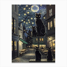 Cat And Cafe Terrace At Night Van Gogh Inspired 14 Canvas Print