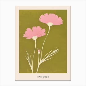 Pink & Green Marigold 3 Flower Poster Canvas Print