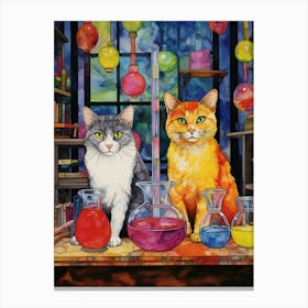 Two Cats In A Colourful Alchemy Abstract Canvas Print