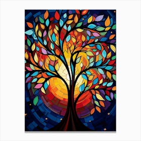 Vibrant Tree at Sunset I, Abstract Colorful Painting in Van Gogh Style Canvas Print