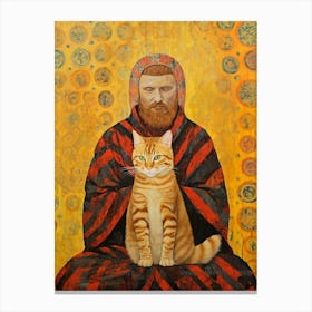 A Stripy Cat With A Monk Canvas Print
