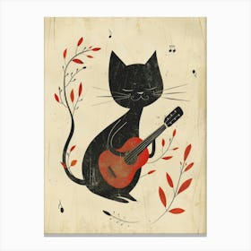 Black Cat Playing Guitar 1 Canvas Print