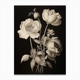 Three Black And White Flowers On A Bookplate Canvas Print