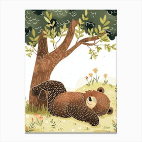 Brown Bear Laying Under A Tree Storybook Illustration 1 Canvas Print