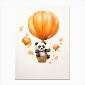 Panda Flying With Autumn Fall Pumpkins And Balloons Watercolour Nursery 4 Canvas Print