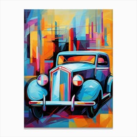 Vintage Old Truck VI, Avant Garde Abstract Vibrant Colorful Painting in Cubism Style Canvas Print