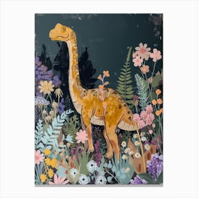 Dinosaur In The Floral Garden 4 Canvas Print