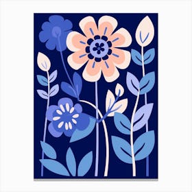 Blue Flower Illustration Zinnia 3 Canvas Print