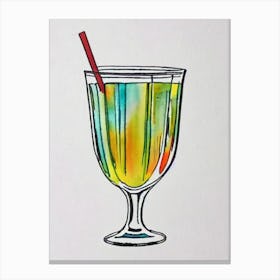 Hemingway Daiquiri 2 Minimal Line Drawing With Watercolour Cocktail Poster Canvas Print