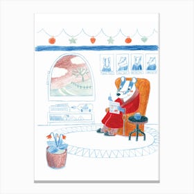 Badger In Armchair Reading Christmas Holiday Decorations Winter Canvas Print