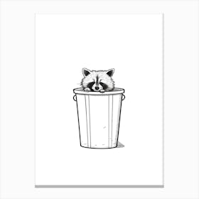 A Minimalist Line Art Piece Of A Raccoon In A Trash Can 2 Canvas Print