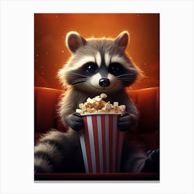 Cartoon Tanezumi Raccoon Eating Popcorn At The Cinema 2 Canvas Print