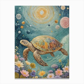 Whimsical Turtle In Space Canvas Print