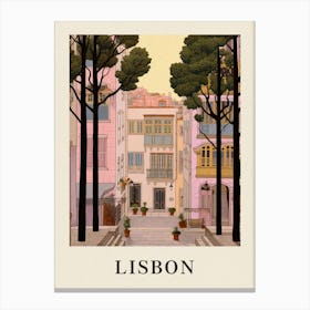Lisbon Portugal 3 Vintage Pink Travel Illustration Poster Canvas Print