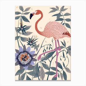 Jamess Flamingo And Passionflowers Minimalist Illustration 1 Canvas Print