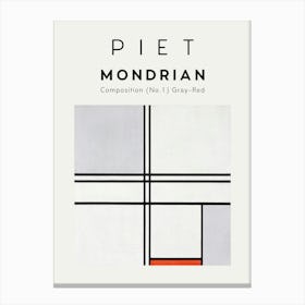 Piet Mondrian Composition No 13 Gray Red Canvas Print