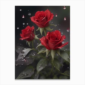 Red Roses At Rainy With Water Droplets Vertical Composition 62 Canvas Print