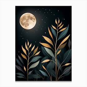 Night Sky With Moon And Leaves Canvas Print