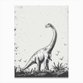 Brachiosaurus Dinosaur Black Ink & Sepia Illustration 1 Canvas Print