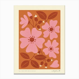 Wild Rose Modern-Retro Pink and Orange Wild Flower Art Print Canvas Print