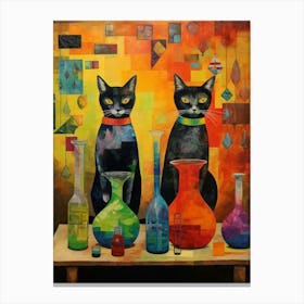 Two Black Cats With Colours In An Alchemy Patchwork Canvas Print