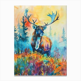 Caribou Colourful Watercolour 4 Canvas Print