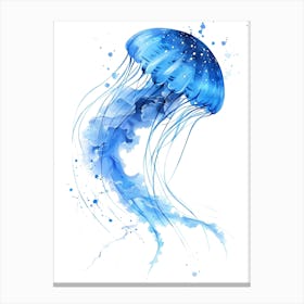 Blue Jellyfish Watercolor Illustration Canvas Print