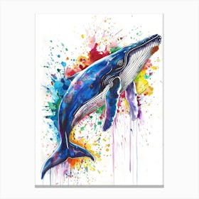 Blue Whale Colourful Watercolour 1 Canvas Print