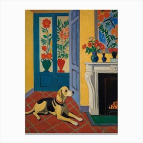 Dog In Front Of Fireplace Style Henri Matisse Canvas Print