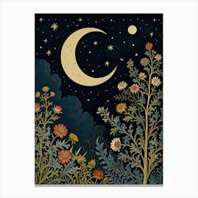 Moon And Flowers Style William Morris Art Print 1 Canvas Print