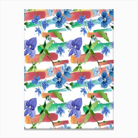 Watercolor Flowers Seamless Pattern - Veronica blue flower Canvas Print