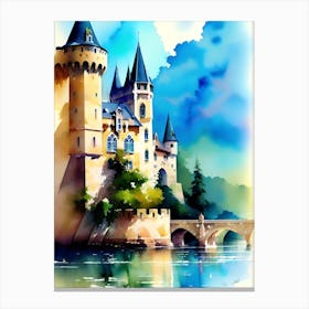 Watercolor Castle Painting Canvas Print
