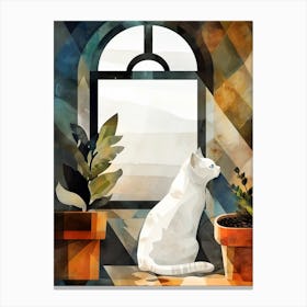 Watercolor Cat By The Window animal Cat's life Canvas Print