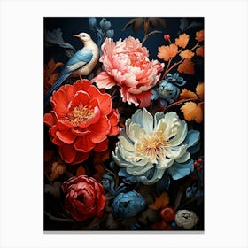 Peonies And Birds 2 Canvas Print